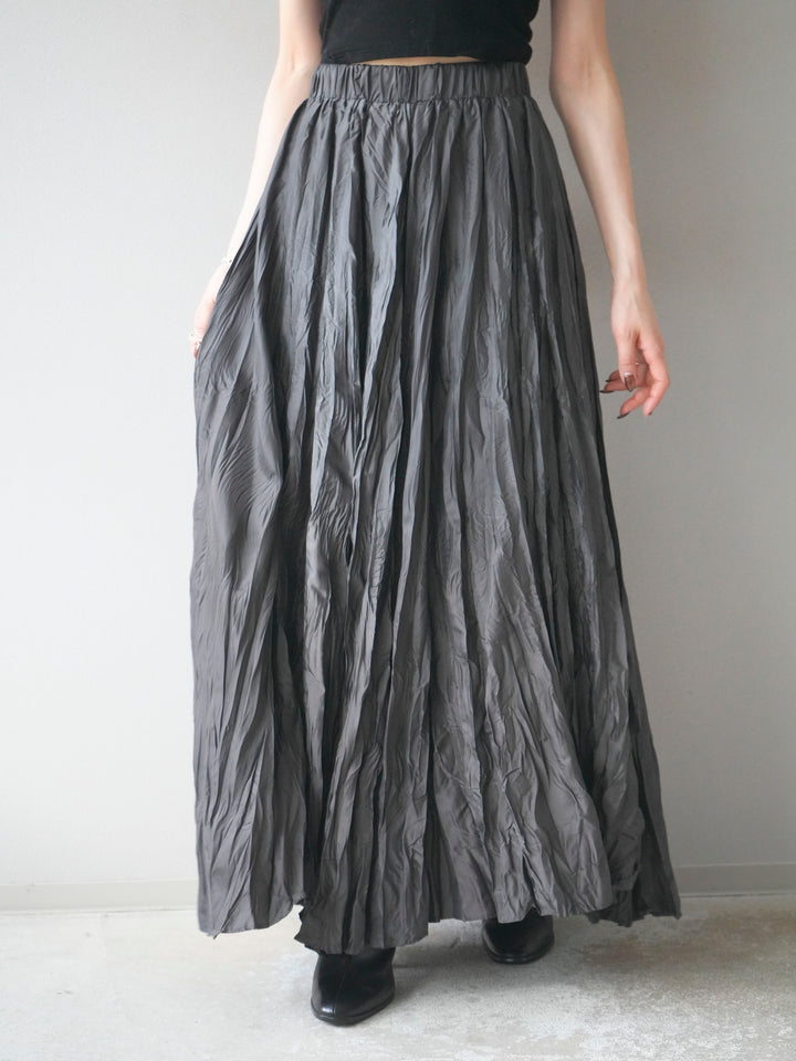 [予約]ワッシャープリーツロングスカート/charcoal