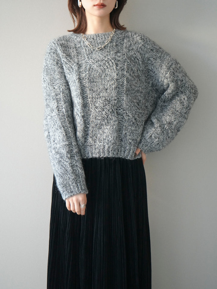 [予約]ワイドケーブルミックスニットプルオーバー/gray