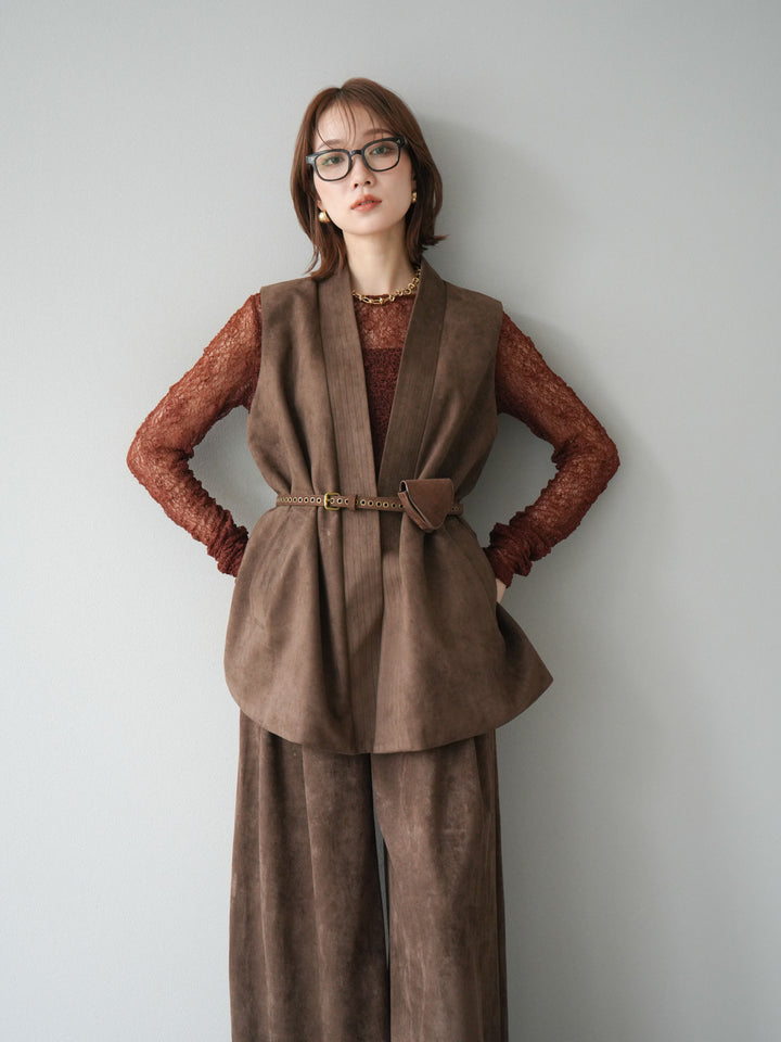 [SET]ポーチベルト付スウェードジレ×パンツSET UP(2set)