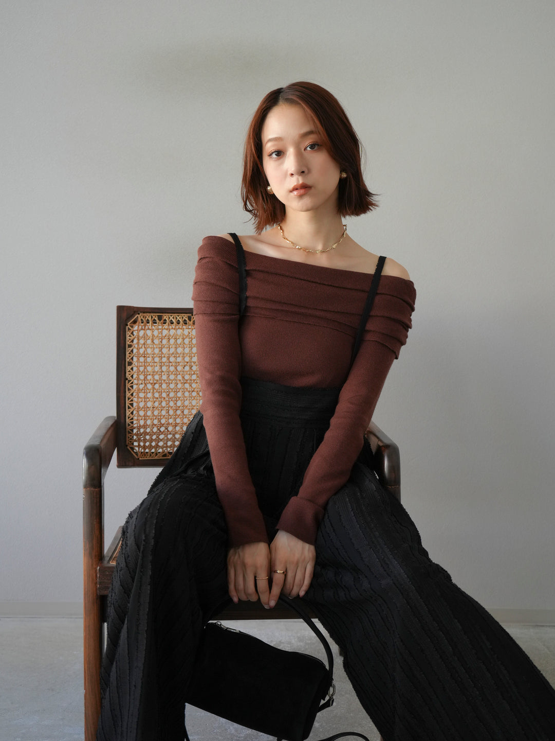 [予約]オフショルニットプルオーバー/ブラウン