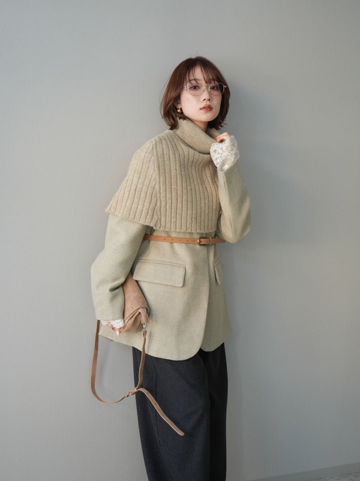 [20%オフ]ケープ付ノーカラージャケット/ivory