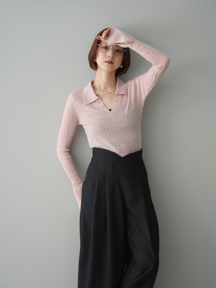 [予約]シアーリブスキッパーニットトップス/pink