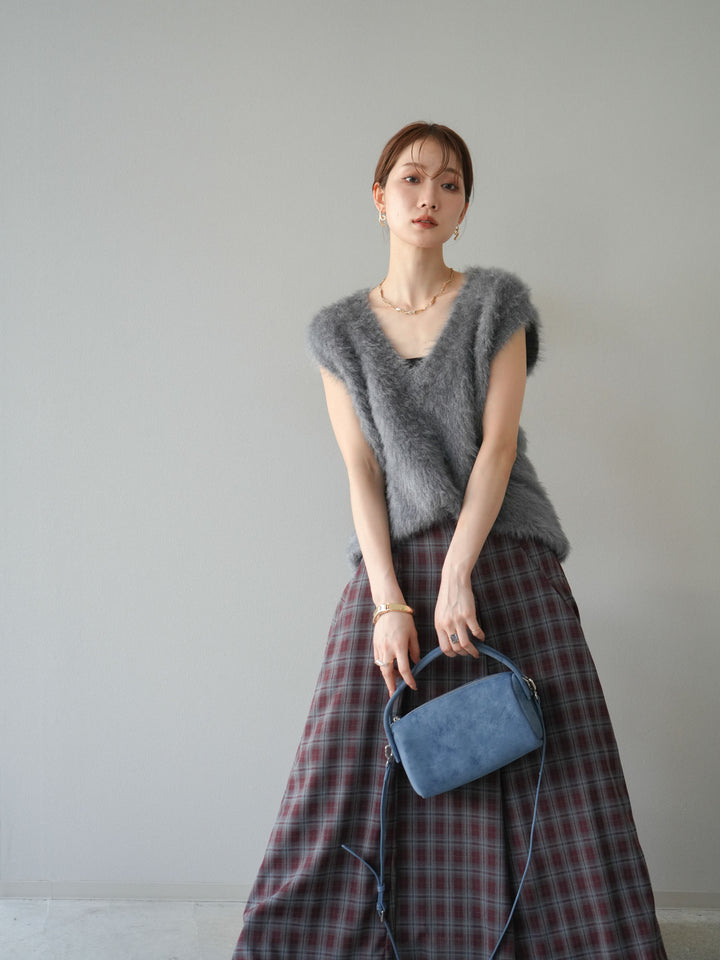 [予約]ラメシャギーVネックニットベスト/グレー