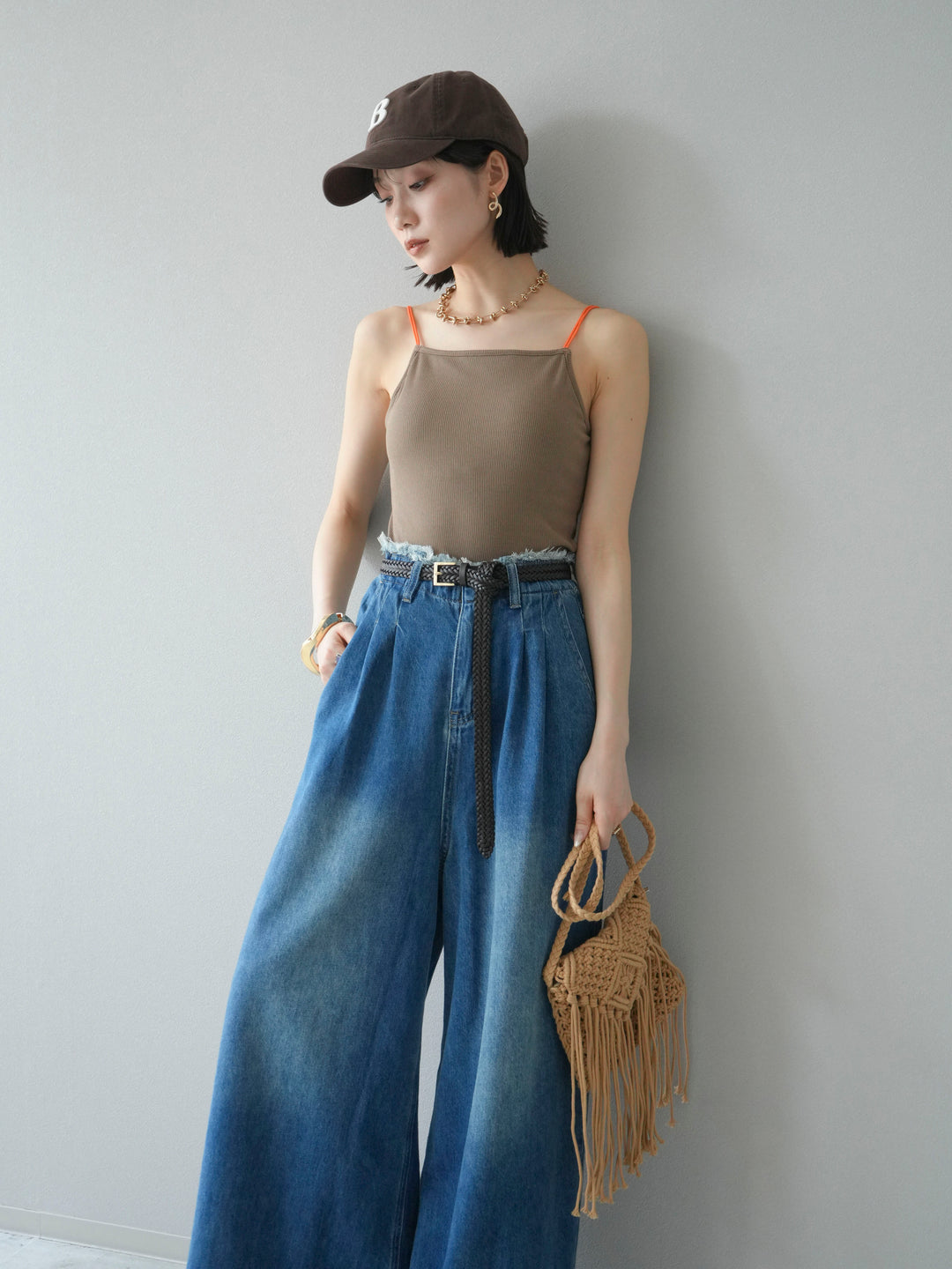 [予約]バイカラーストラップカップ付キャミソール/ベージュ