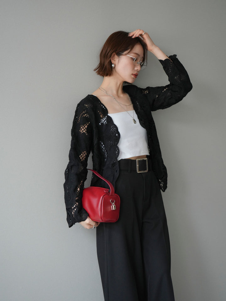 [予約]立体レーススカラップブラウス/black