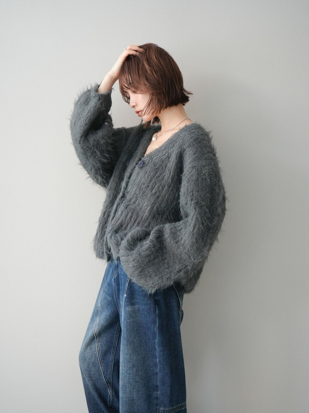 [SET]シャギーオーバーニットカーディガン+選べるアクセセット(2set)