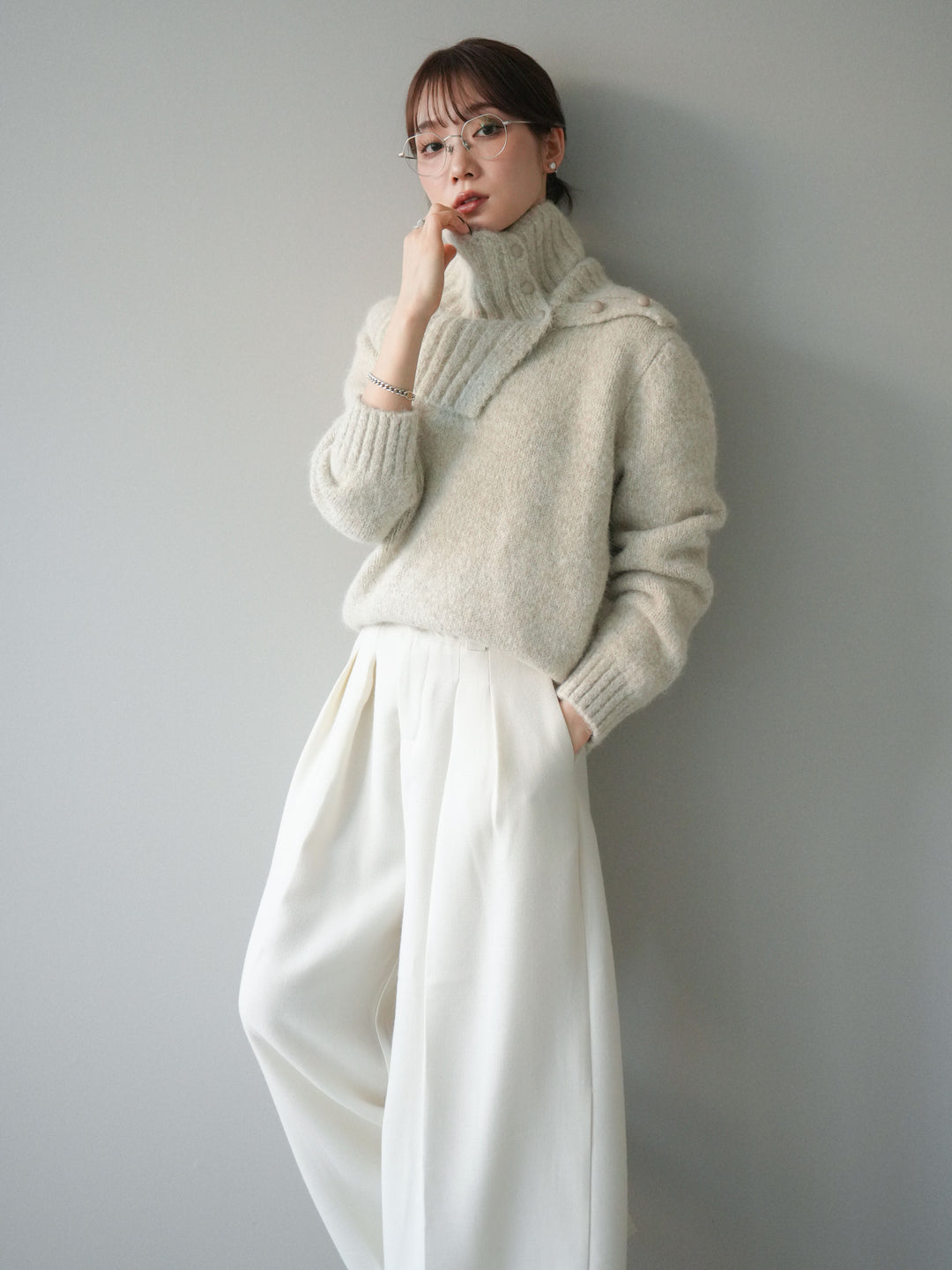 [予約]ネック付MIXニットアンサンブル/apricot