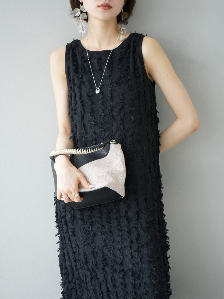 [Pre-order] Fringe Jacquard Stretch Sleeveless Dress/Black