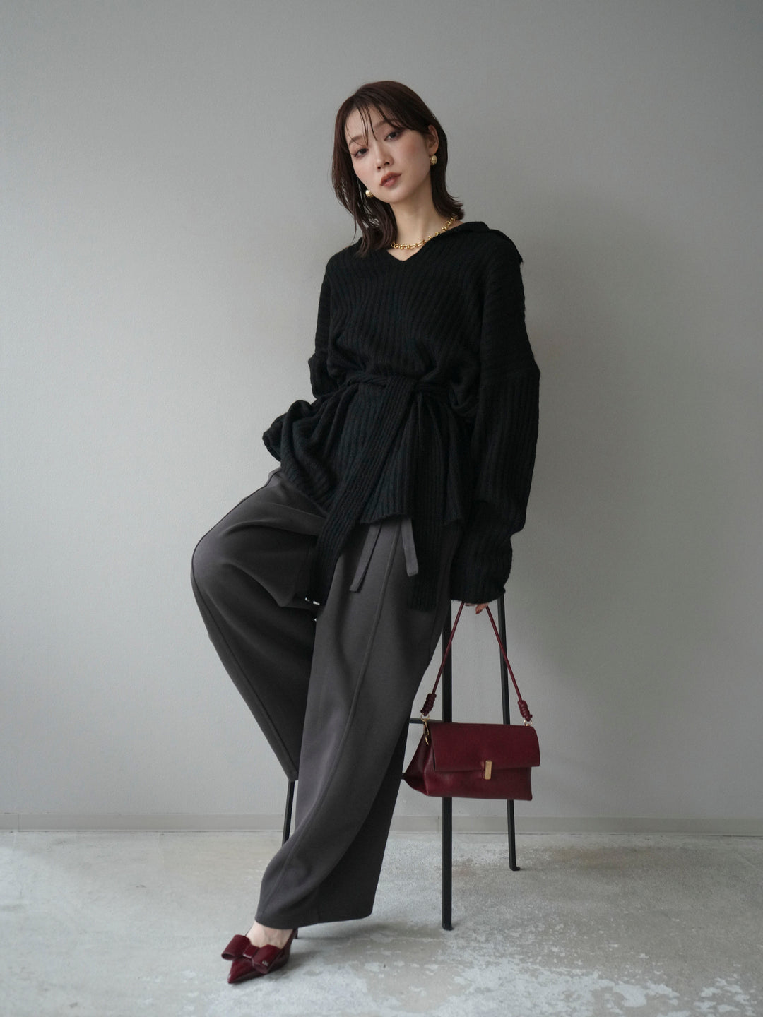 [予約]ワイドリブポロニットプルオーバー/black