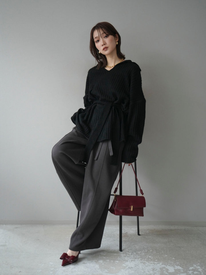 [予約]ワイドリブポロニットプルオーバー/black