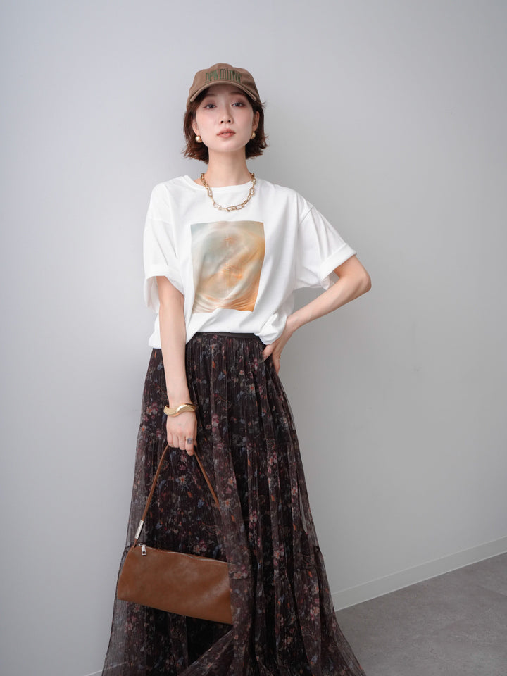 [SET]ニュアンスフォトTEE+フラワーチュールギャザースカート(2set)