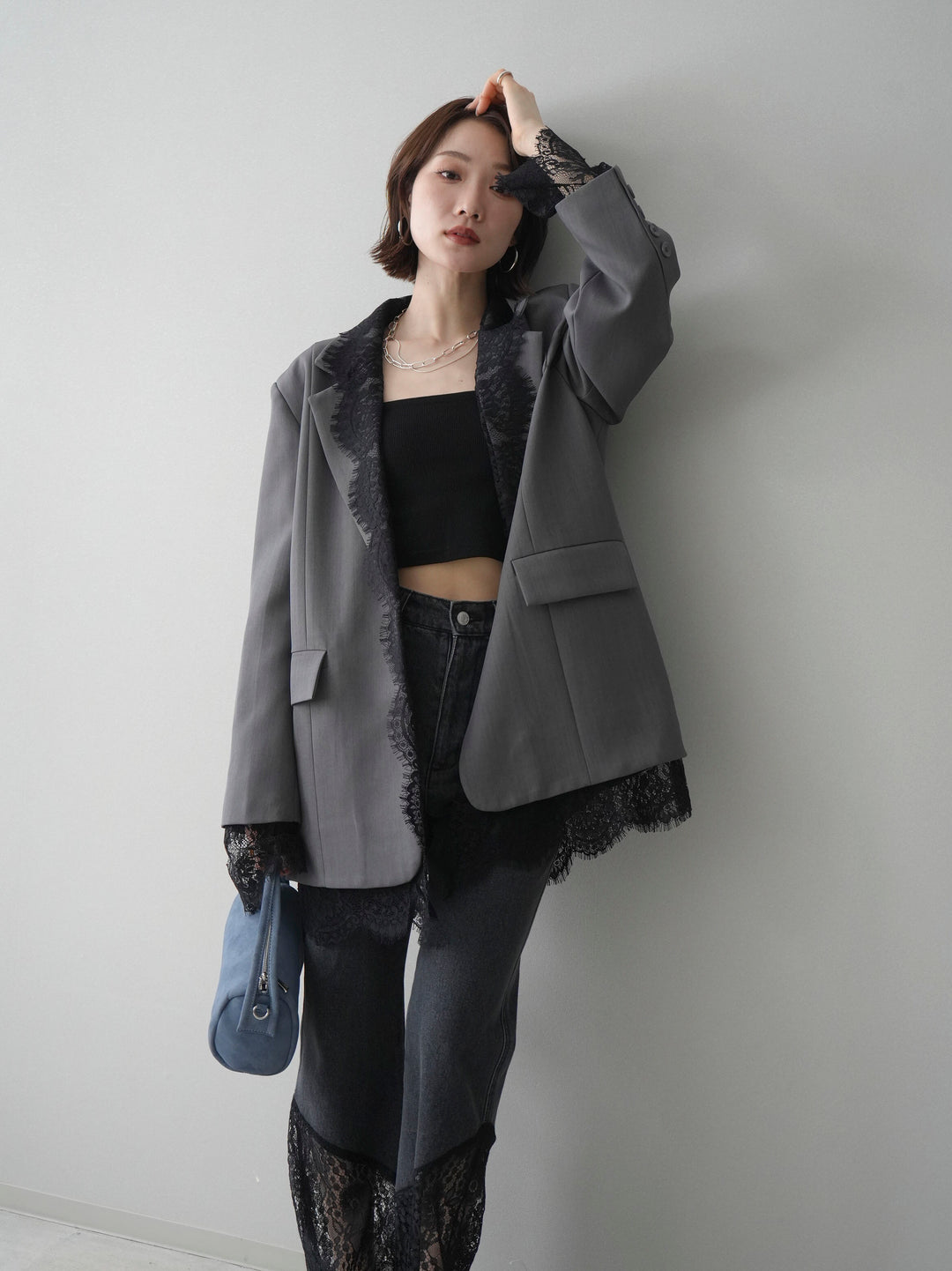 [予約]レースドッキングオーバージャケット/gray