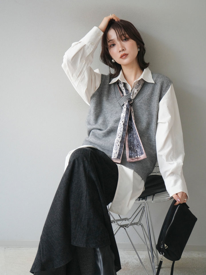 [予約]スカーフ付きニットベスト/gray
