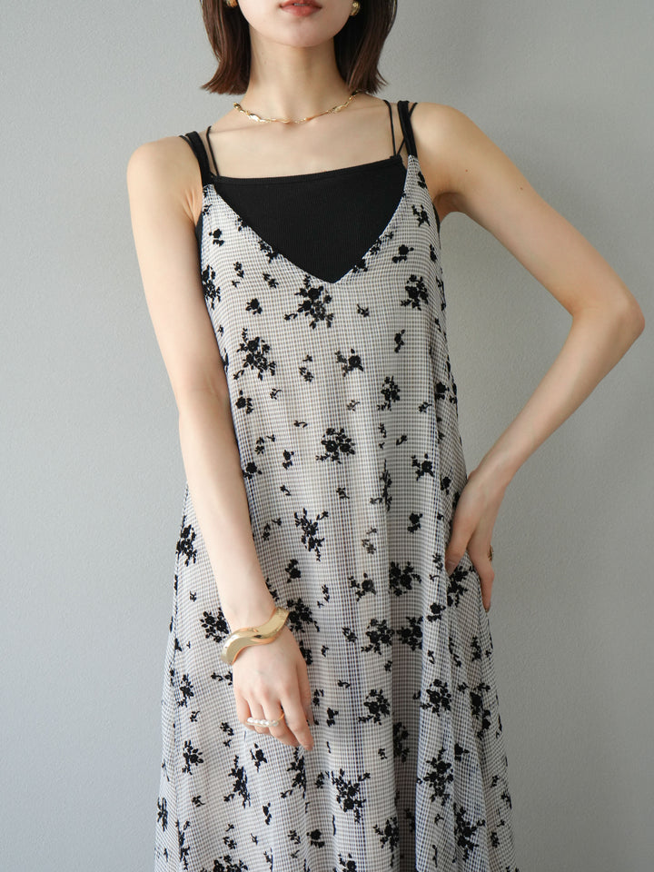 [予約]フロッキーチュールレイヤードベロアキャミワンピース/ベージュ