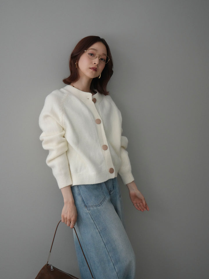 [SET]BIGボタンニットカーディガン+ベルト付裏起毛カーブデニムパンツ(2set)