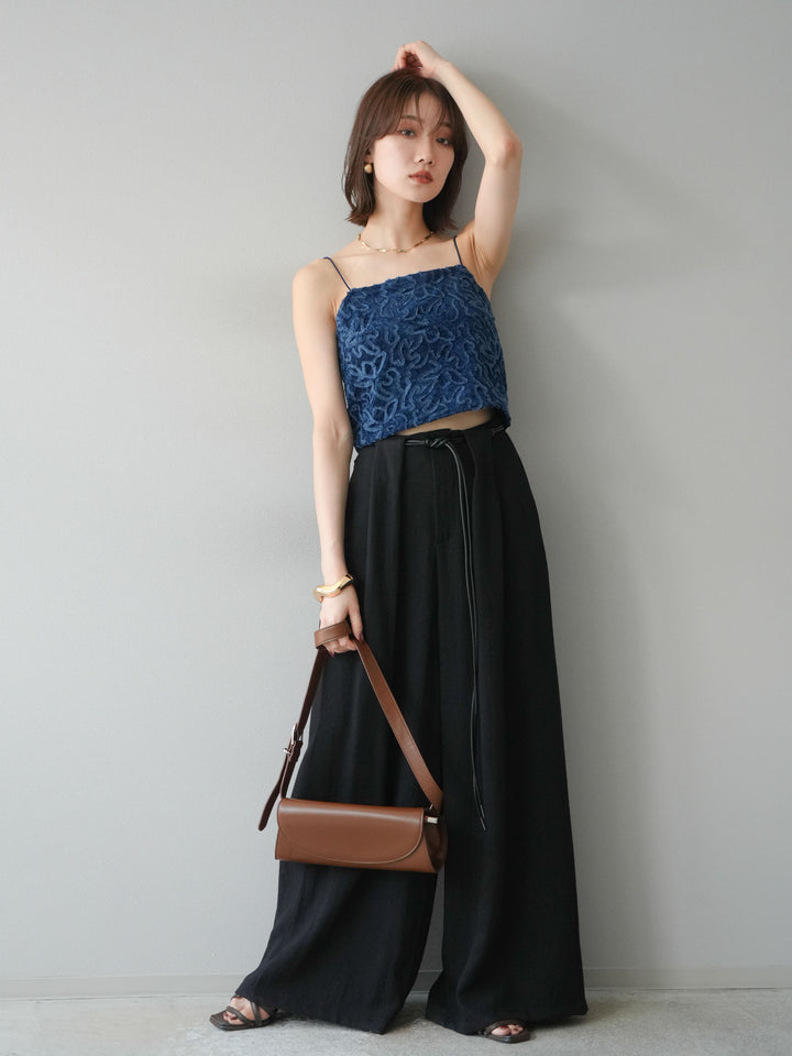 [予約]パイピングフラワーシアーベロアキャミソール/ネイビー