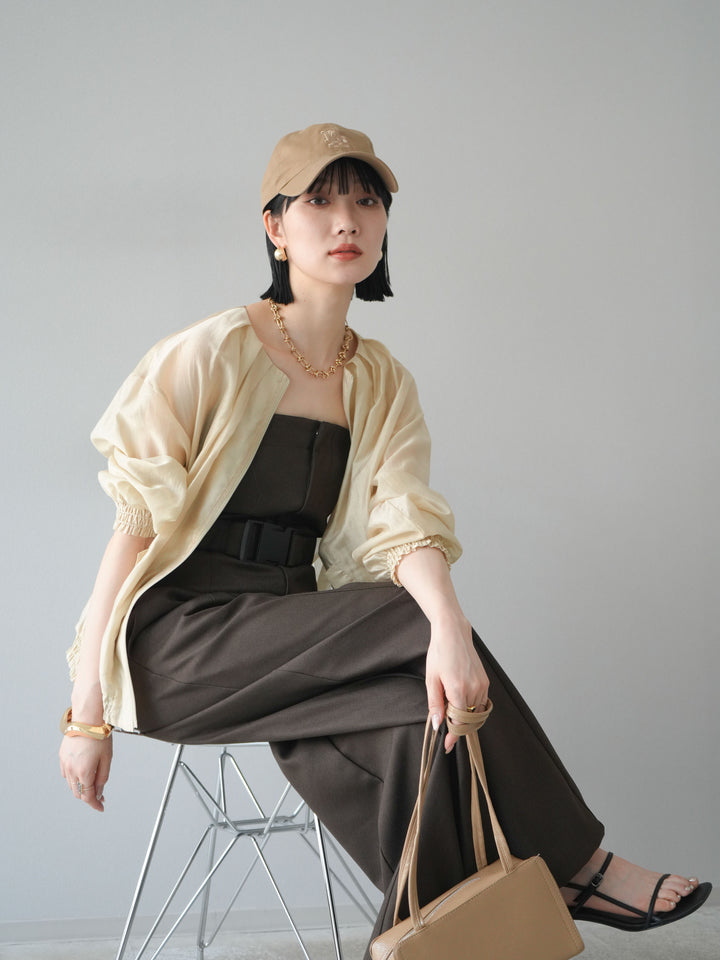 [SET]タックデザインシアーブルゾン+ヘザーツイルベルト付ベアサロペット(2set)