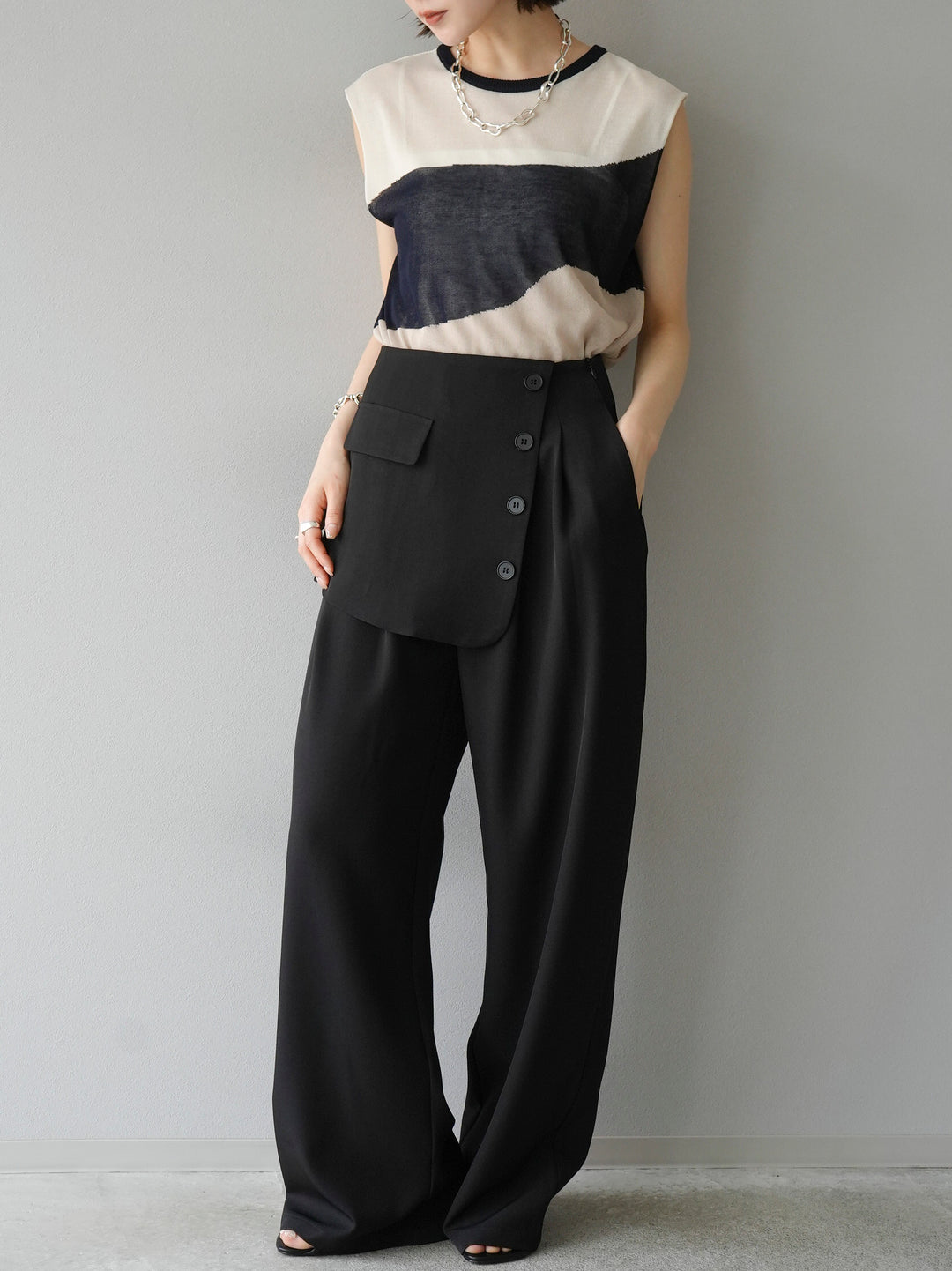 [Pre-order] Front flap slacks pants/black