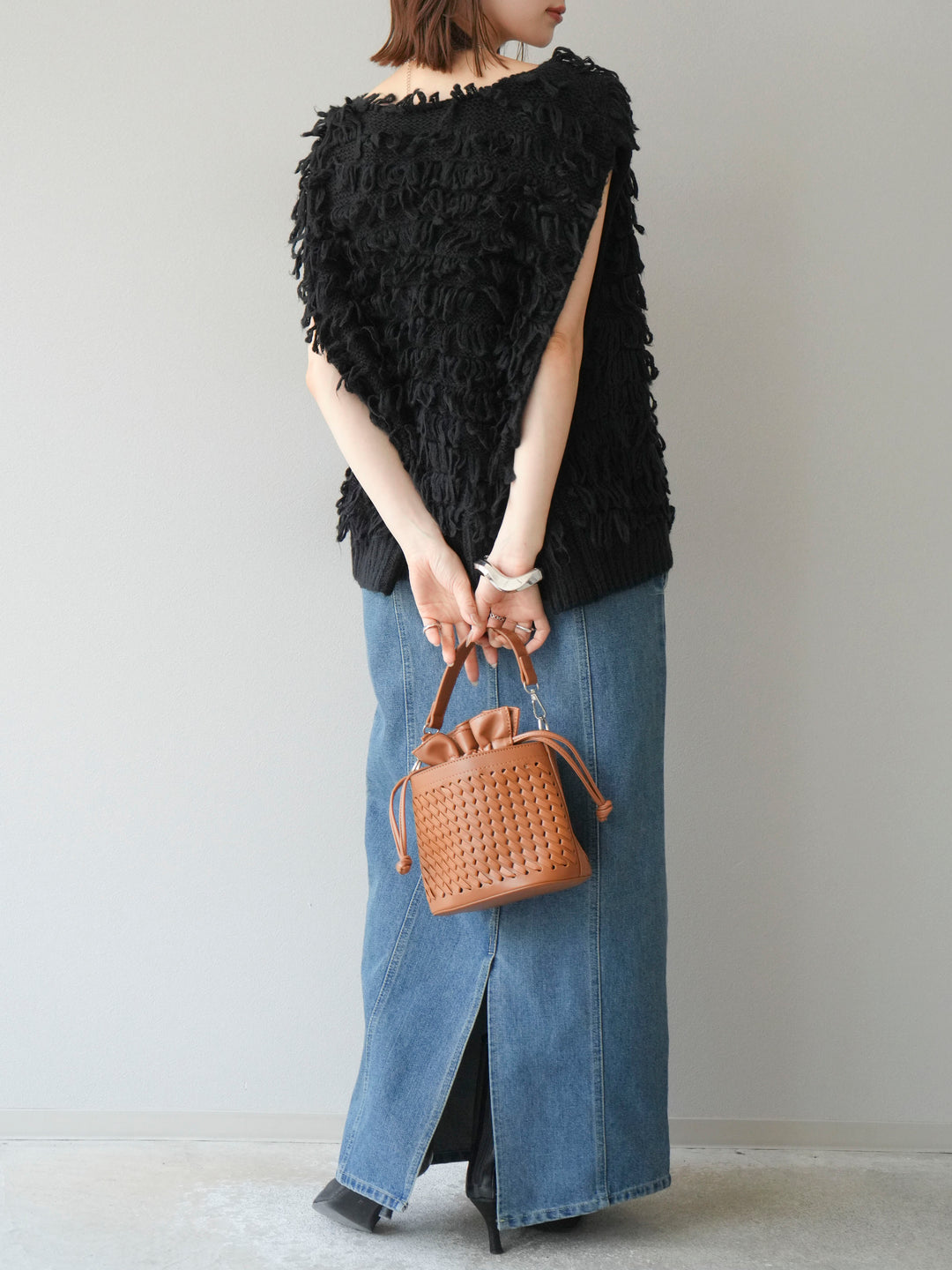 [SET]ループデザインベスト+アシンメトリーデニムワンピース(2set)