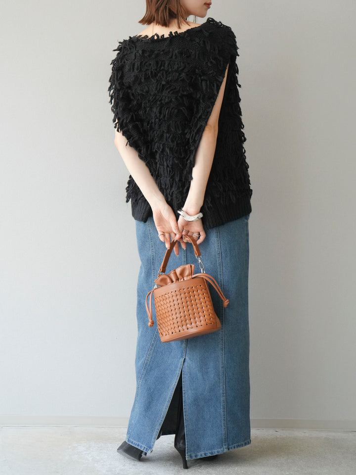 [SET]ループデザインベスト+アシンメトリーデニムワンピース(2set)