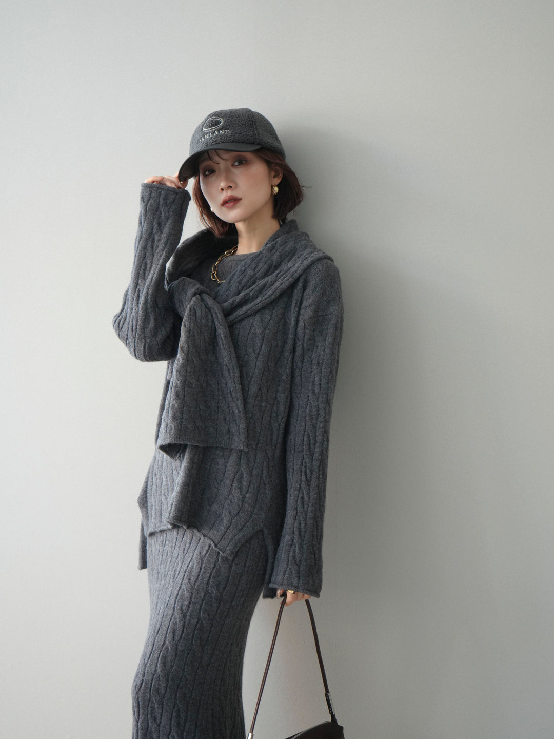 [SET]ストール付ケーブルニットプルオーバー&ロングスカートSET UP(2set)