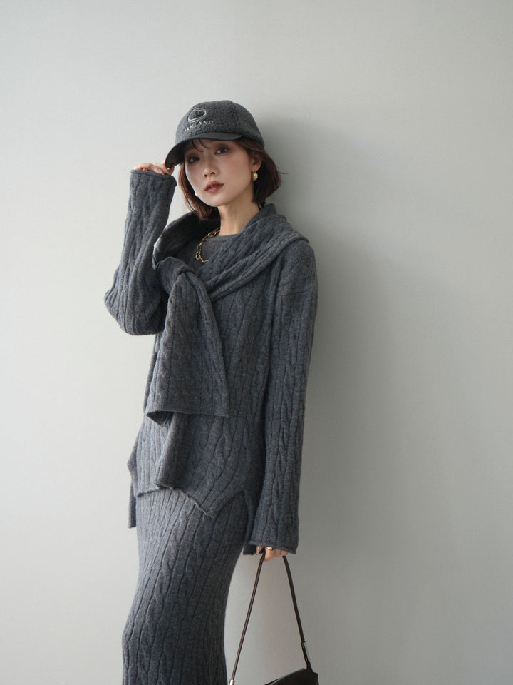 [SET]ストール付ケーブルニットプルオーバー&ロングスカートSET UP(2set)