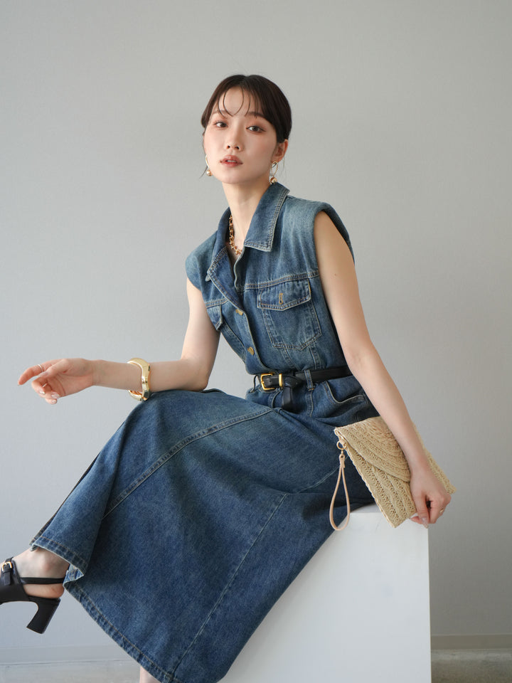 【預購】束帶牛仔襯衫裙/藍色