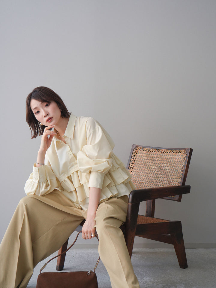 [SET]ブロードティアードショートシャツ+TRツイルデザインタックワイドパンツ(2set)