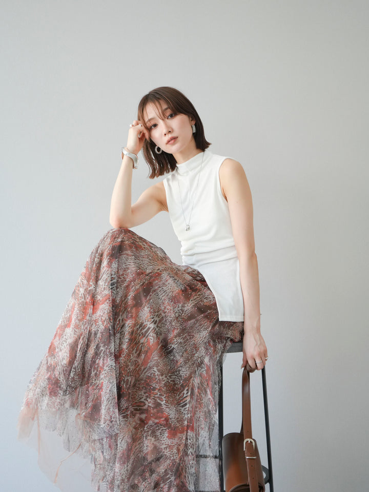 [予約]フロントスリットレーヨンニットトップス/ホワイト