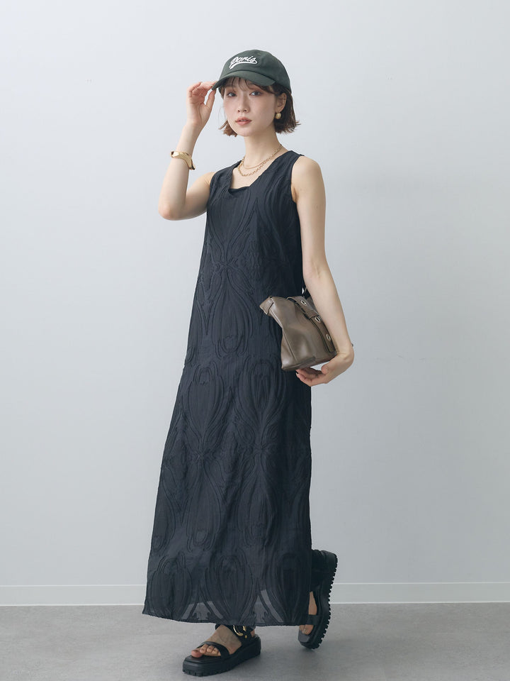 [予約]Vネックシアージャガードノースリワンピース/black