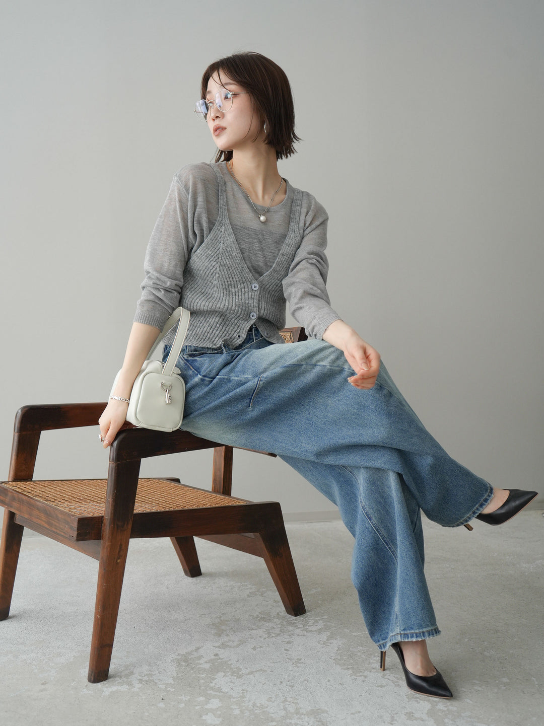 [予約]ビスチェアンサンブルシアーニット/gray