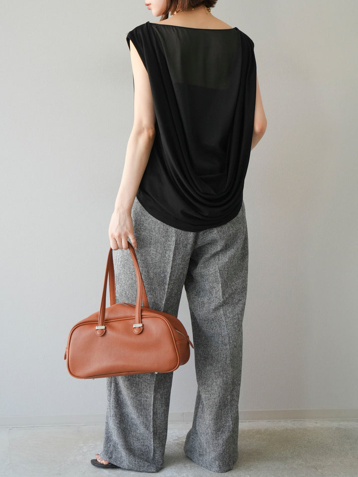 [預購] 混合粗花呢褶襉褲/黑色