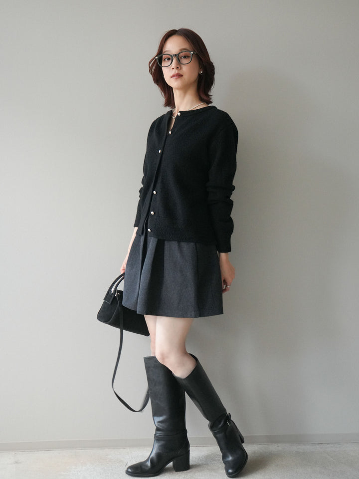 [予約]ベルト付きタックミニスカート/charcoal