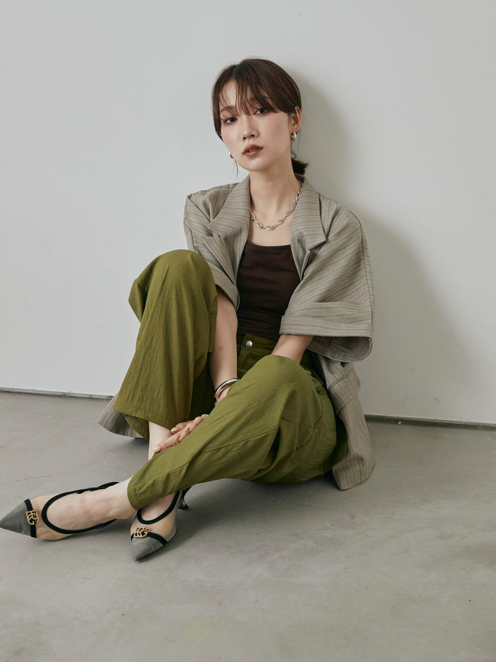 [予約]バックオーガンジーヘリンボーンストライプハーフジャケット/グレージュ