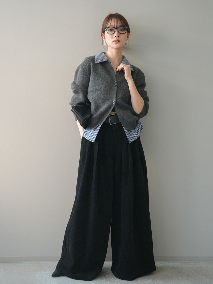 [予約]ベルトデザインループコールテンワイドパンツ(ベルト付き)/black