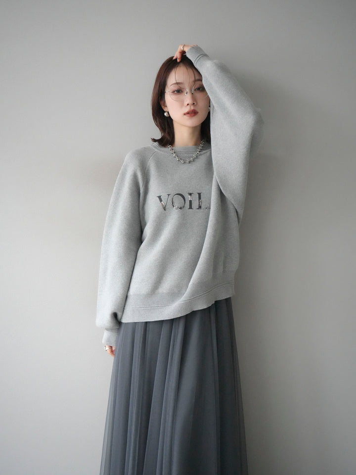 [予約]スウェットライクビーズロゴ刺繍ニットプルオーバー/mokugray