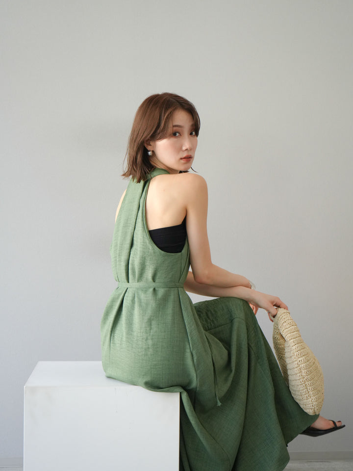 [予約]ループデザインムラ染めワンピース/グリーン