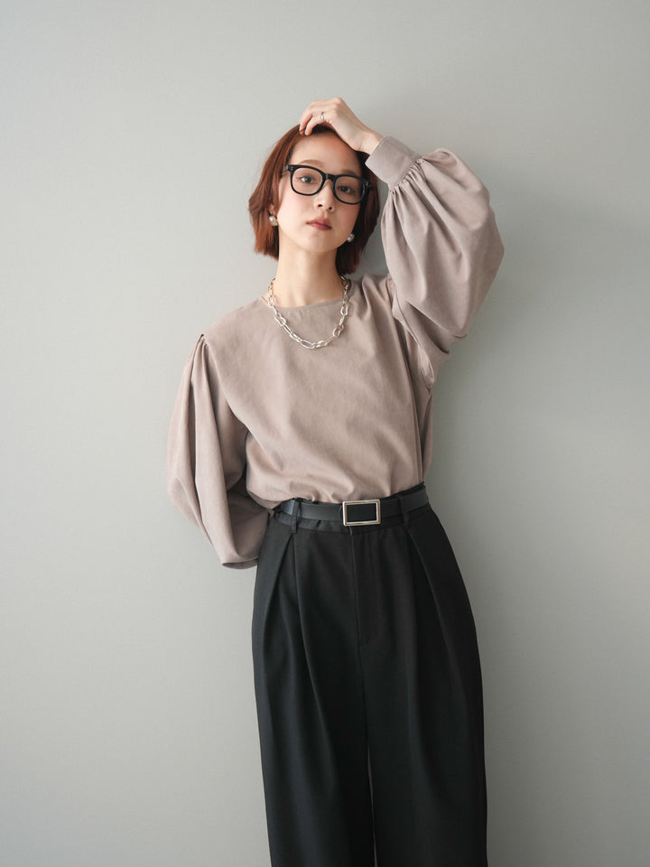 [予約]2WAYピーチスキンボリュームスリーブブラウス/mocha