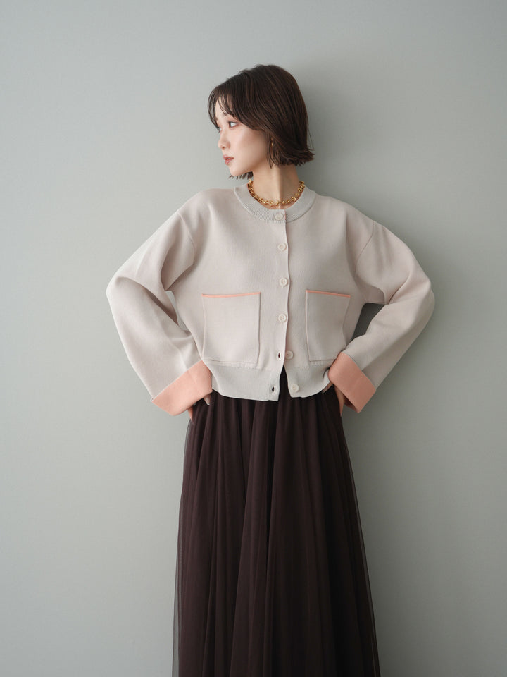 [SET]レーヨンポリダブルフェイスニットカーディガン+チュールボリュームスカート(2set)