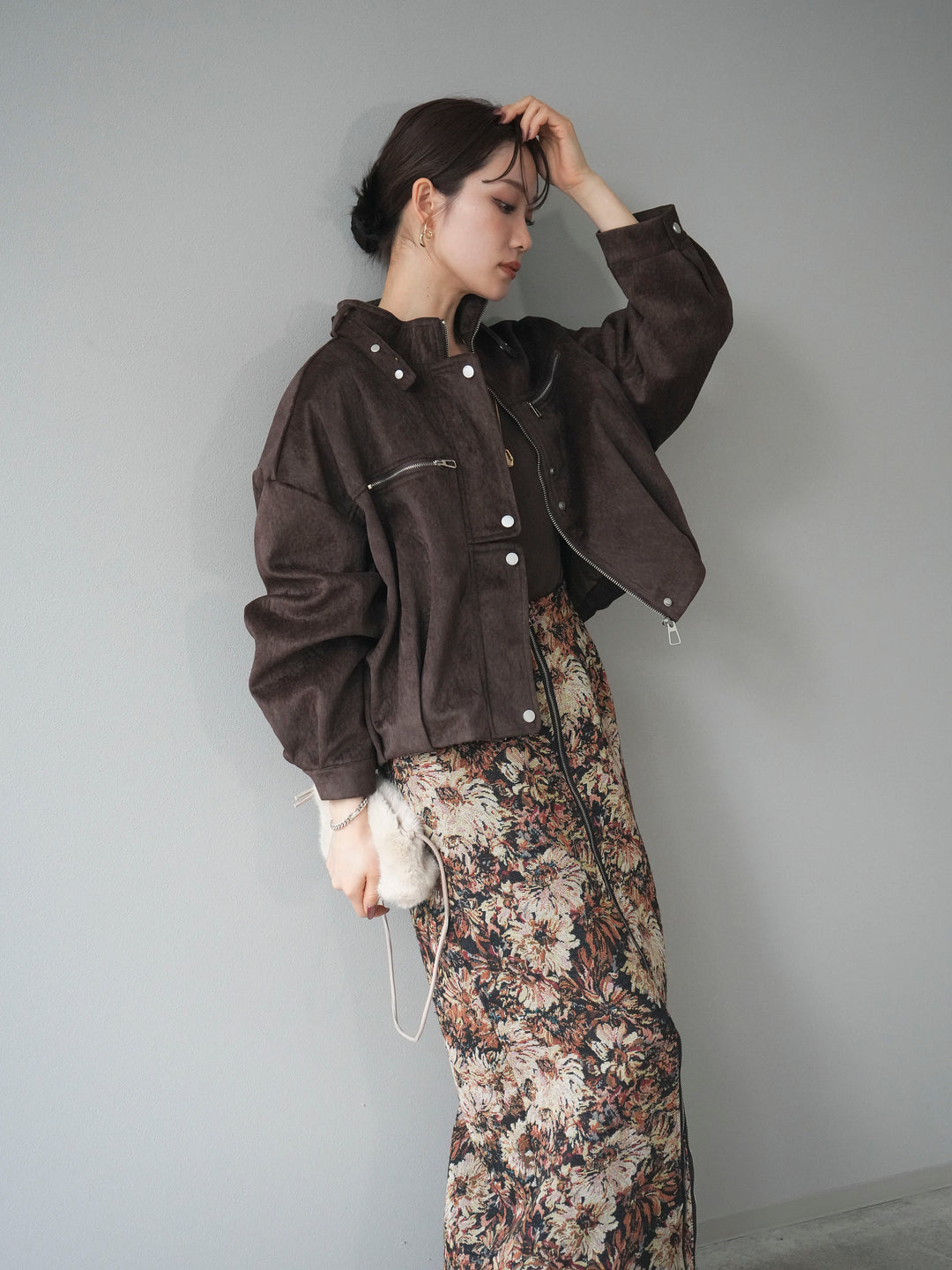 [予約]スエードジップデザインブルゾン/brown