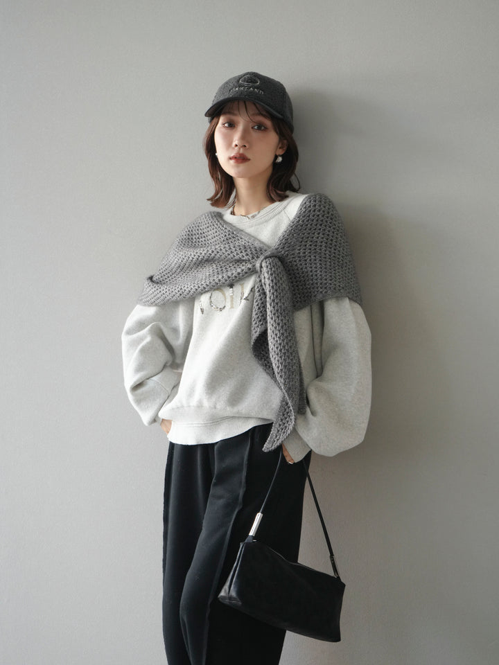 [予約]スウェットライクビーズロゴ刺繍ニットプルオーバー/oatmeal