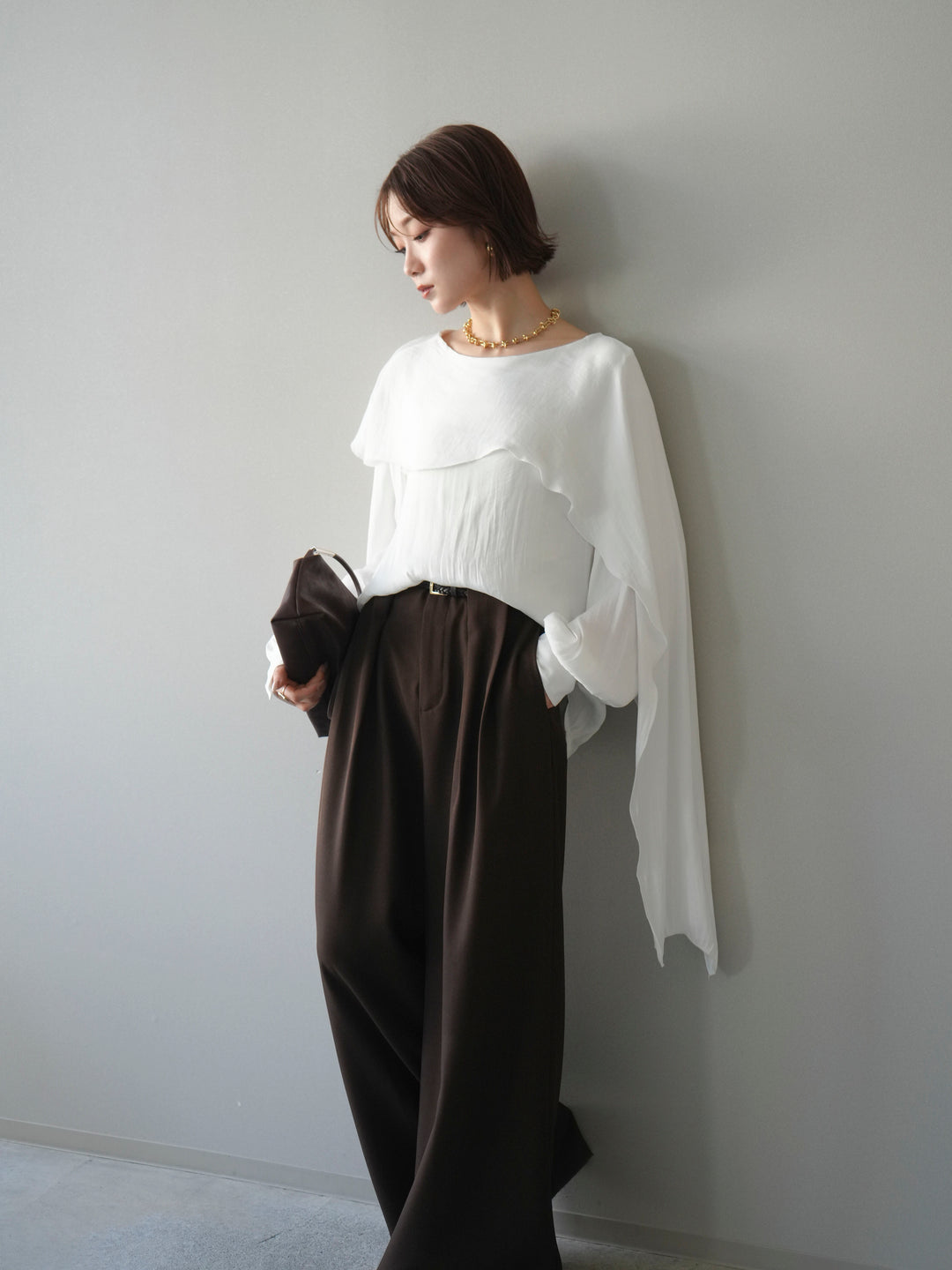 [予約]シルキードレープブラウス/white