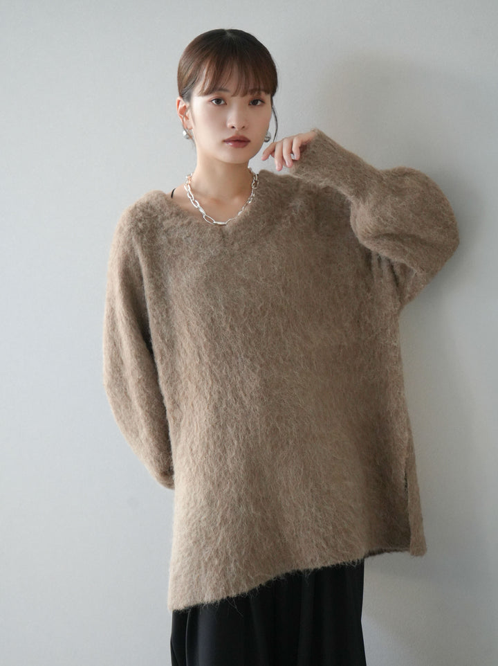 [予約]Vネックオーバーモヘアニットプルオーバー/モカ