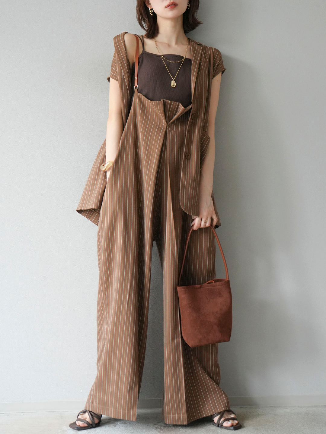 [予約]ヘリンボーンストライプジレ/ブラウン