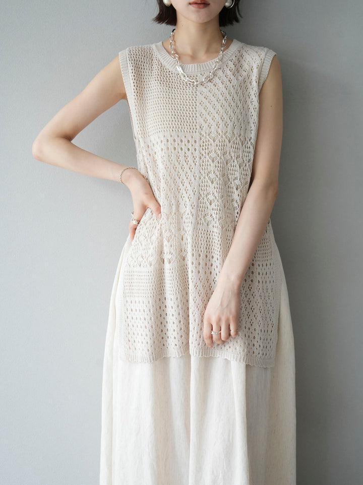 [Pre-order] Openwork side slit knit top/ivory