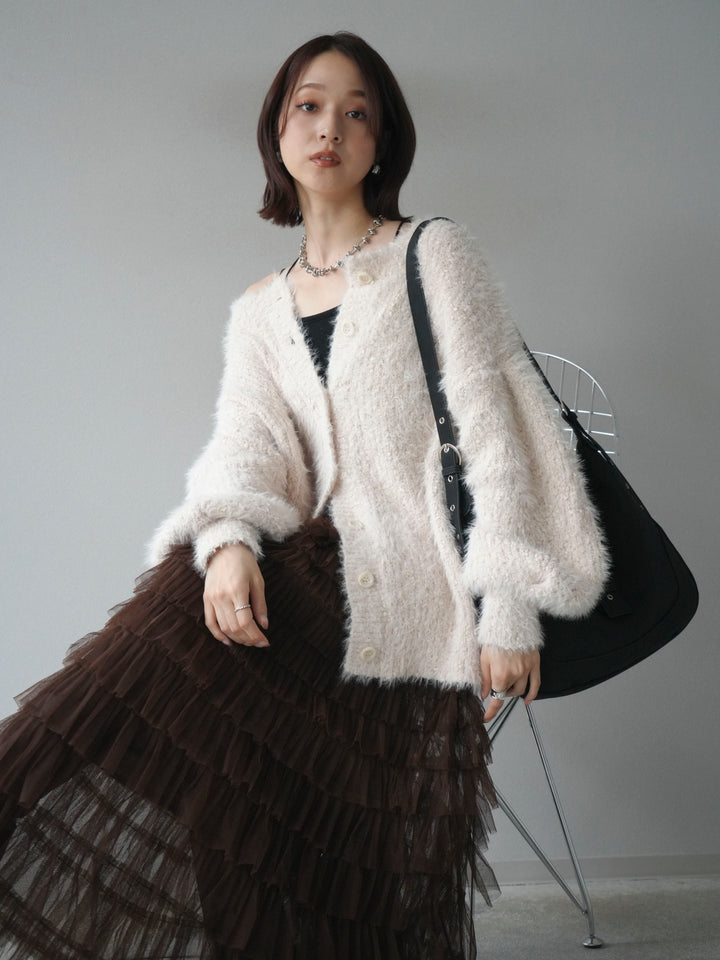 [預購] 圓領隨機毛絨開襟衫/本色