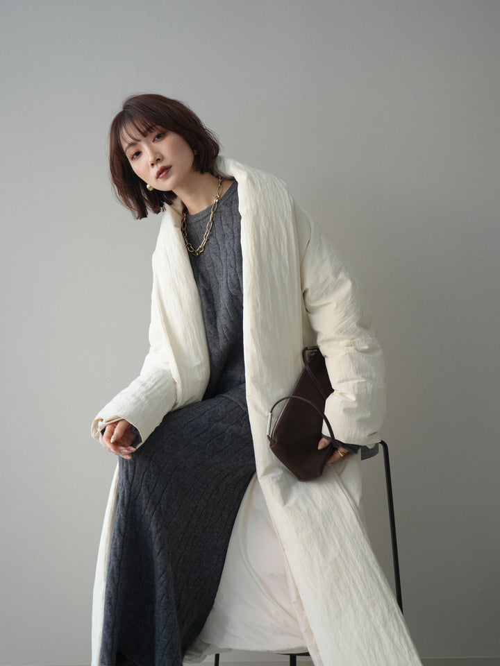 [SET]ストール付ケーブルニットプルオーバー&ロングスカートSET UP+ロングダウンコート(2set)