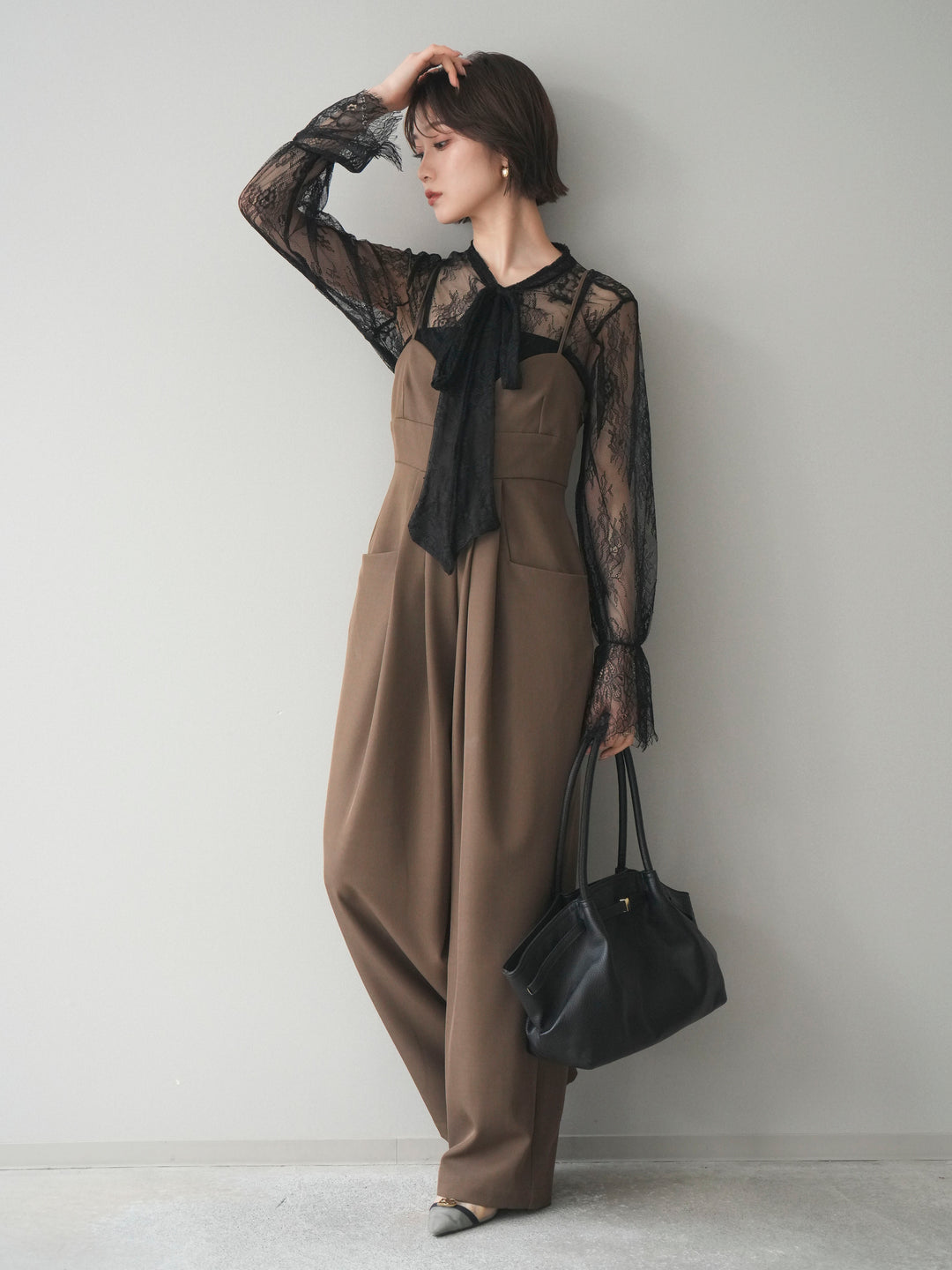 [予約]バックデザインサロペット/brown