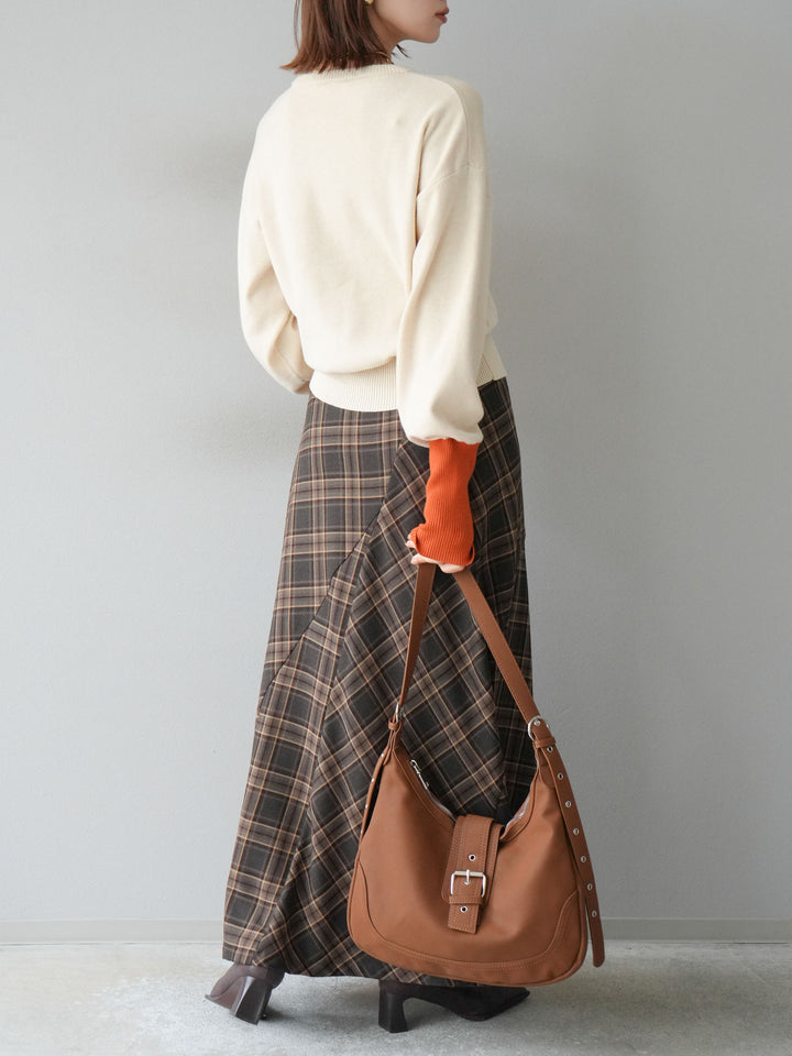 [予約]チェック柄マーメイドスカート/ブラウン