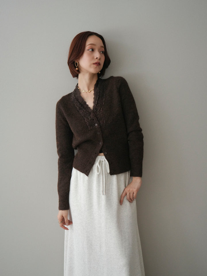 [SET]レースネックコンパクトニットカーディガン+選べるアクセセット(2set)